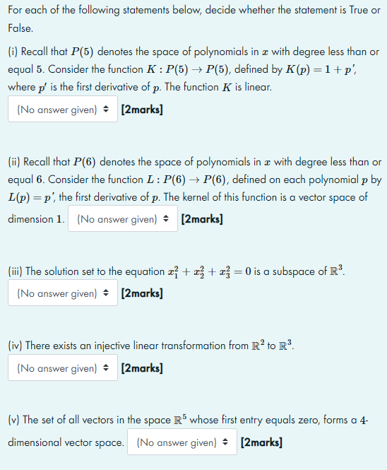 Solved For each of the following statements below, decide | Chegg.com