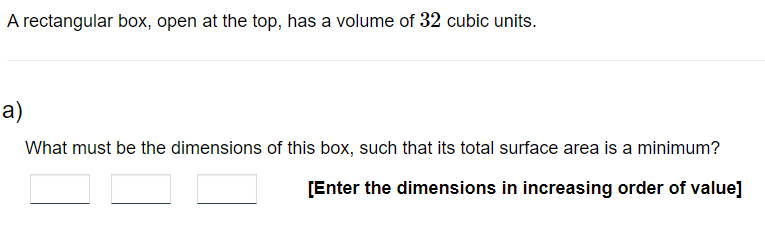 volume of rectangular box with open top