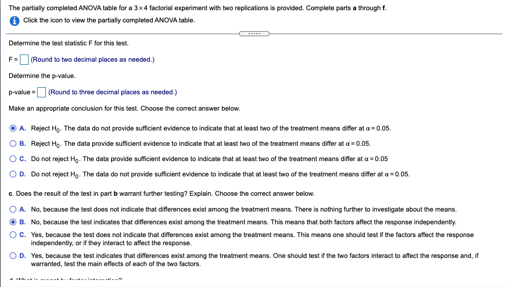 Solved The partially completed ANOVA table for a 3 x 4 | Chegg.com