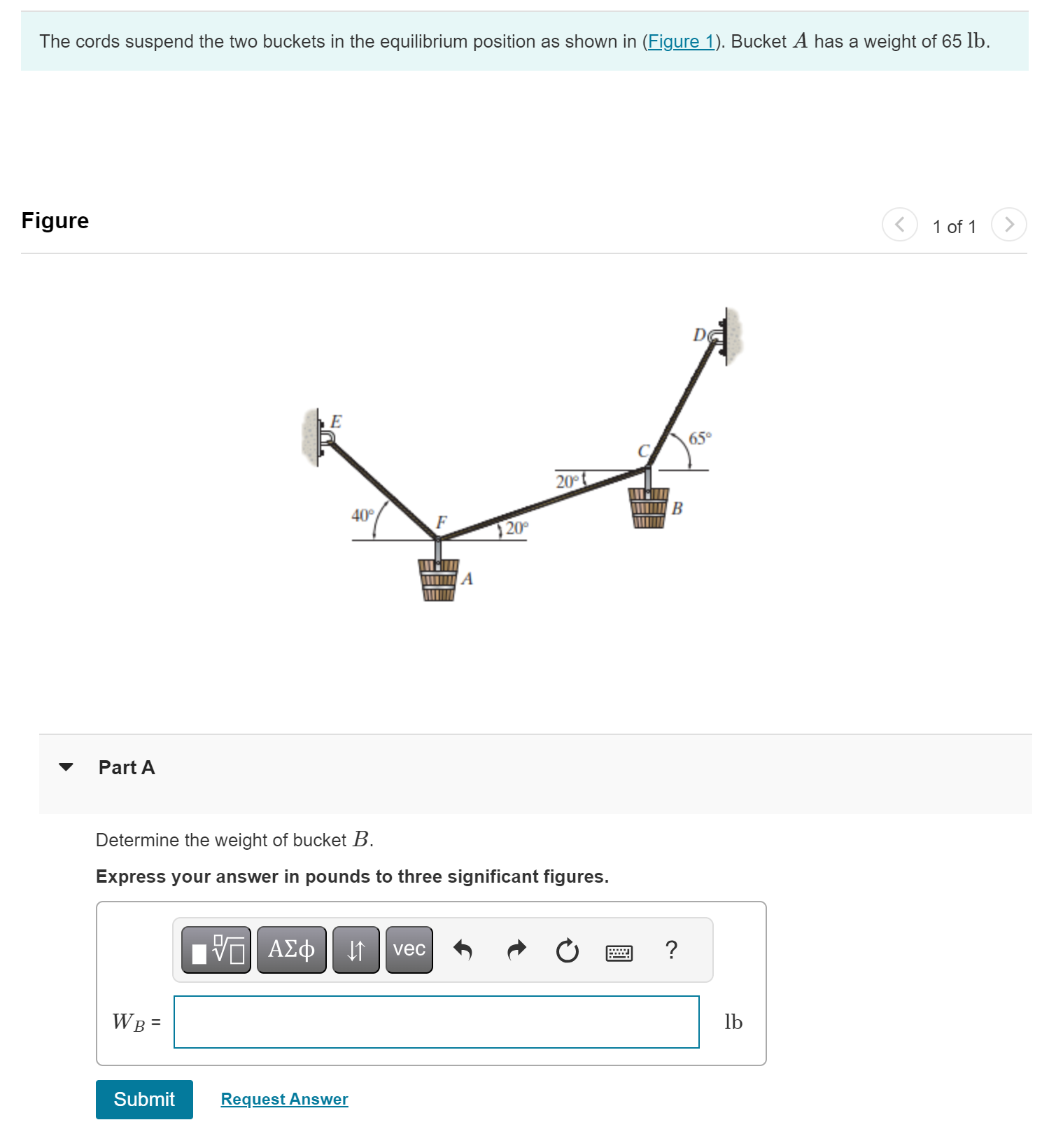 Solved The Cords Suspend The Two Buckets In The Equilibrium | Chegg.com