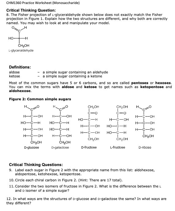 Solved CHM1360 Practice Worksheet (Monosaccharide) Model 1