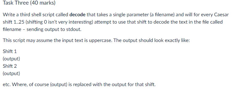 Solved Task One (40 marks) Write a shell script called | Chegg.com