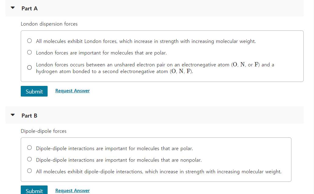 Solved Part A London dispersion forces All molecules exhibit