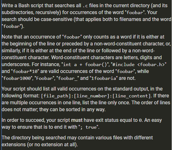 Write a Bash script that searches all .c files in the current directory (and its subdirectories, recursively) for occurrences