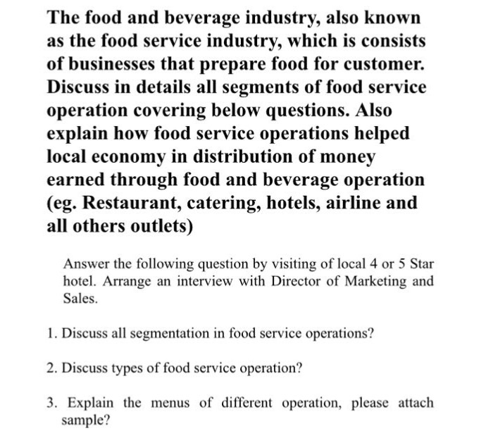 Solved The food and beverage industry, also known as the