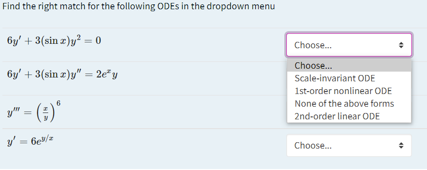 Solved Find the right match for the following ODEs in the | Chegg.com
