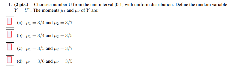 Solved 1. (2 pts.) Choose a number U from the unit interval | Chegg.com
