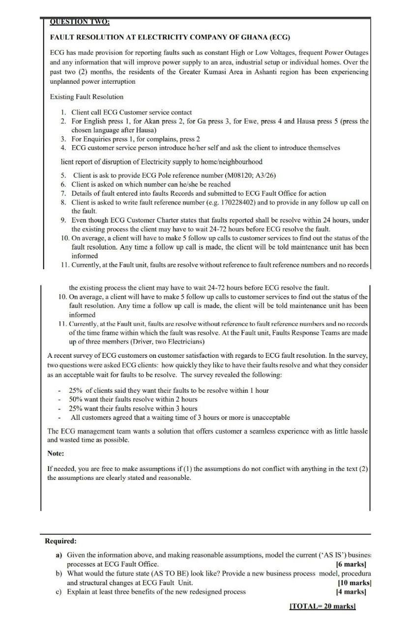 Solved QUESTION TWO: FAULT RESOLUTION AT ELECTRICITY COMPANY | Chegg.com