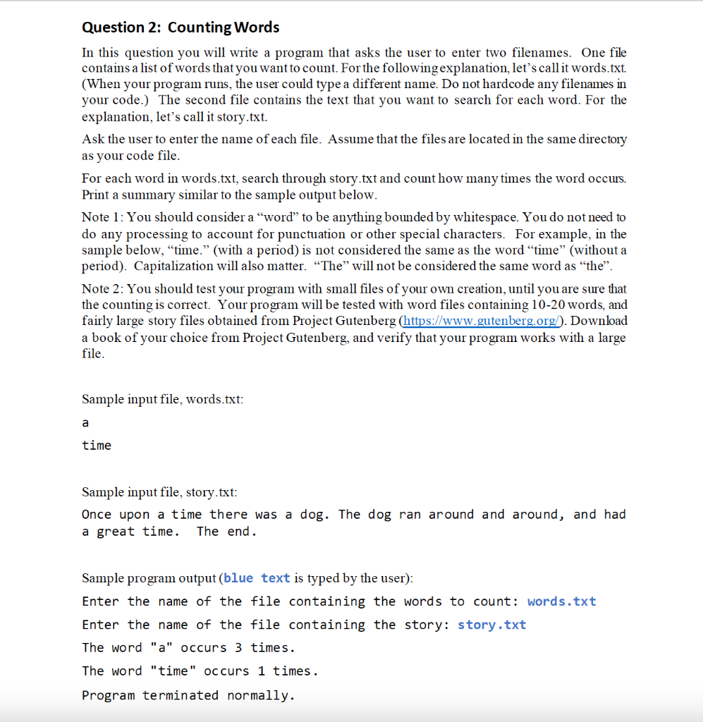 Solved Question 2: Counting Words In this question you will | Chegg.com