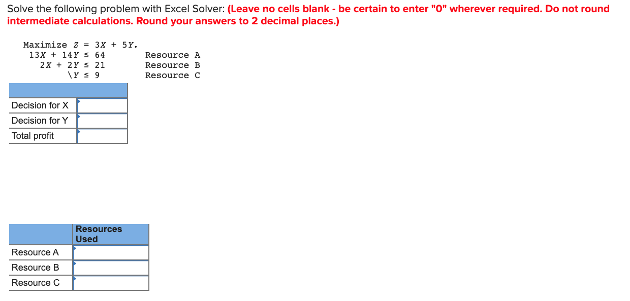 Solved Solve the following problem with Excel Solver: (Leave | Chegg.com