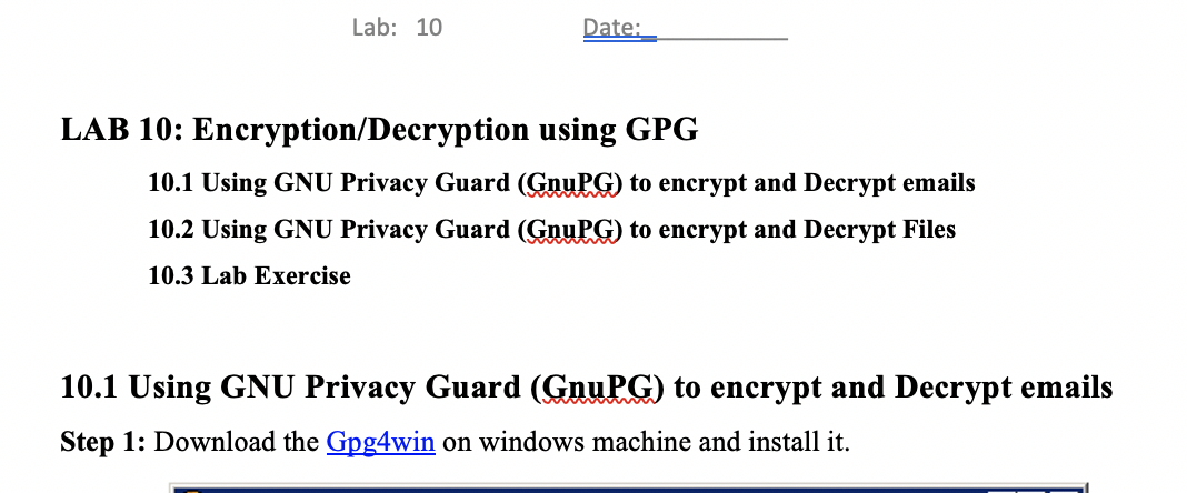 Solved Lab: 10 Date: LAB 10: Encryption/Decryption Using GPG | Chegg.com