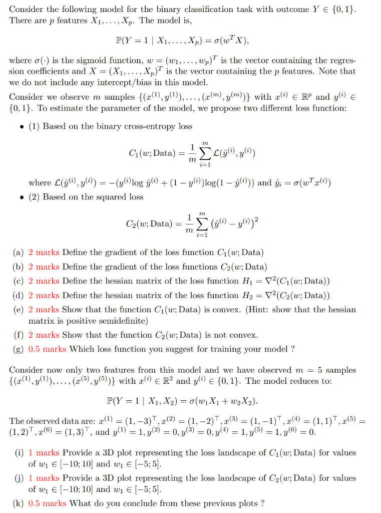 Solved Consider the following model for the binary | Chegg.com