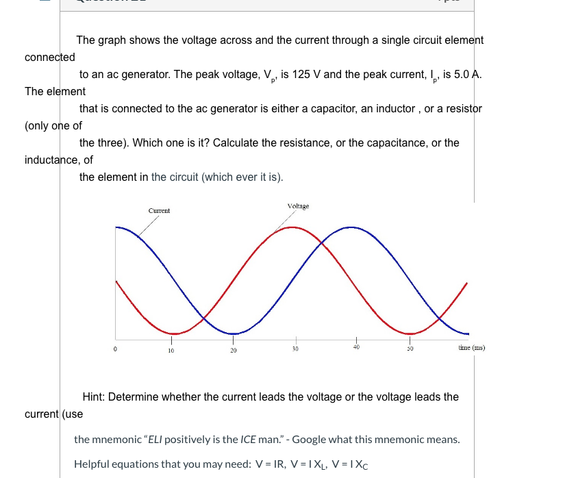 Solved The Graph Shows The Voltage Across And The Current | Chegg.com