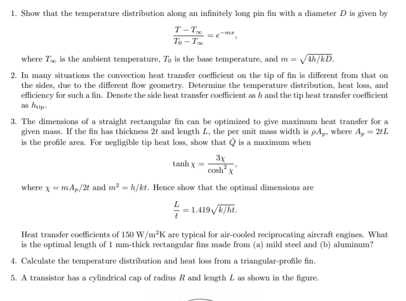 Solved mi 1. Show that the temperature distribution along an | Chegg.com