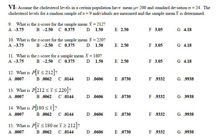 Solved VI: Assume the cholesterol levels in a certain | Chegg.com