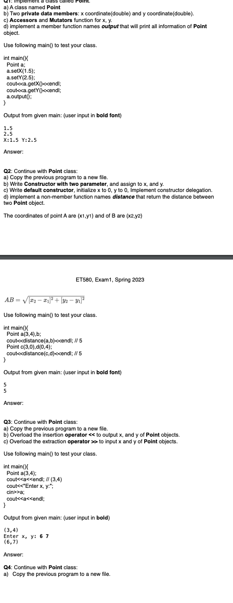 Solved a) A class named Point b) Two private data members: x | Chegg.com