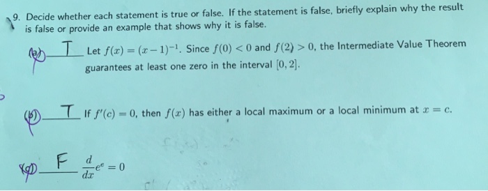 Solved 9. Decide whether each statement is true or false. If | Chegg.com