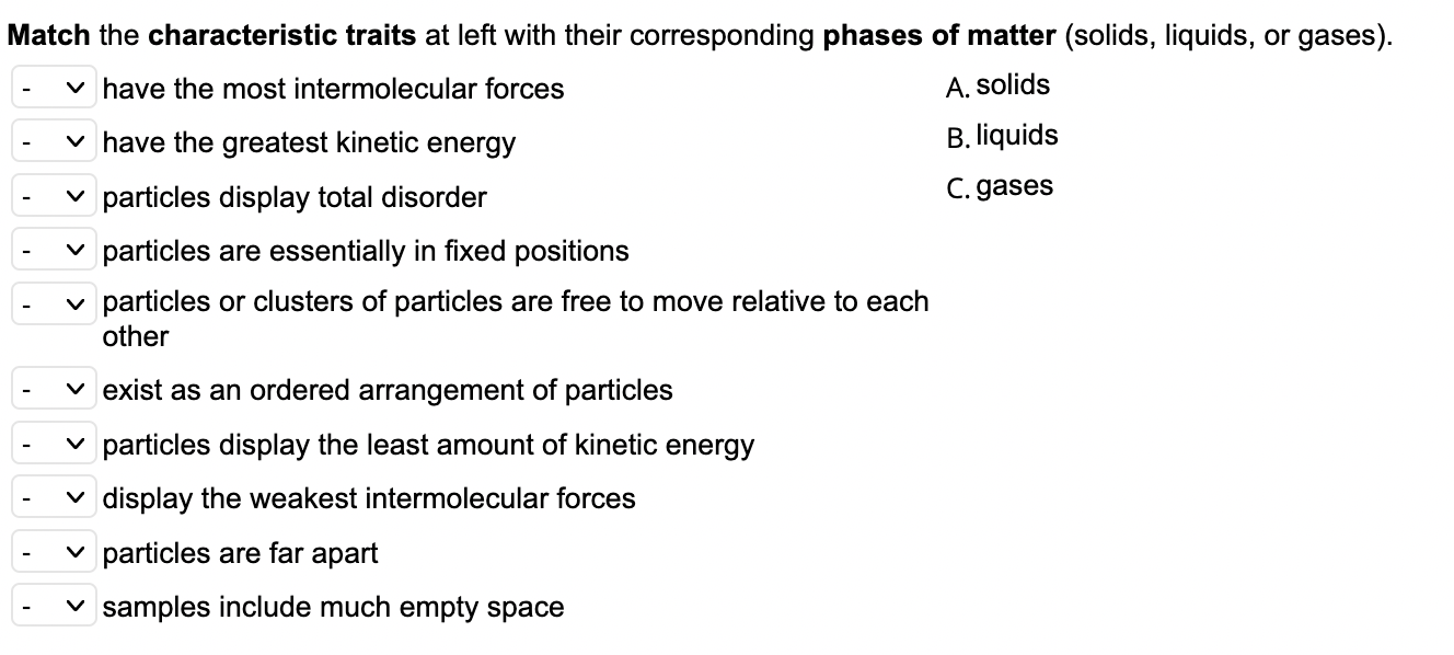 Solved A. solids Match the characteristic traits at left