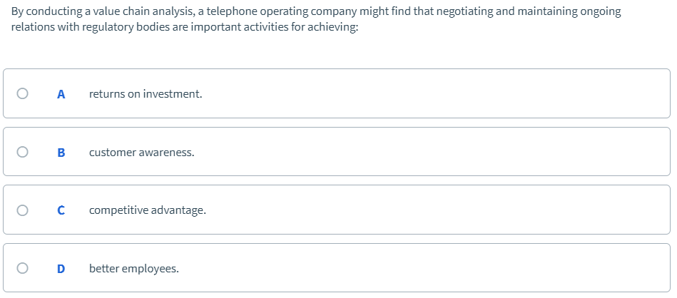 Solved By conducting a value chain analysis, a telephone | Chegg.com