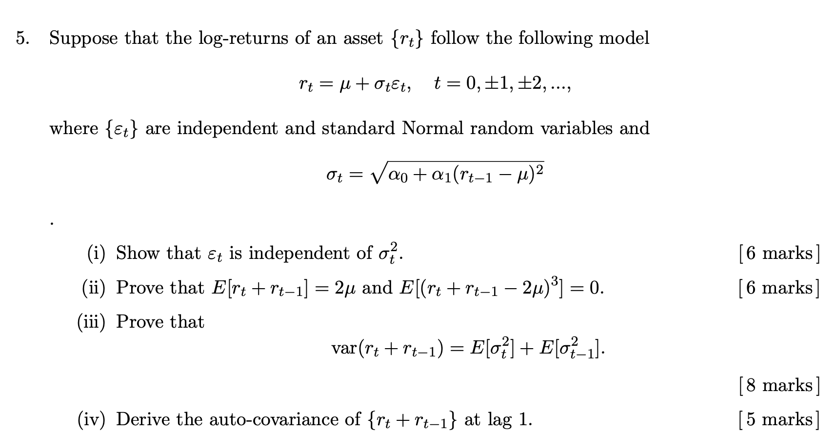 Suppose that the log-returns of an asset {rt} follow | Chegg.com