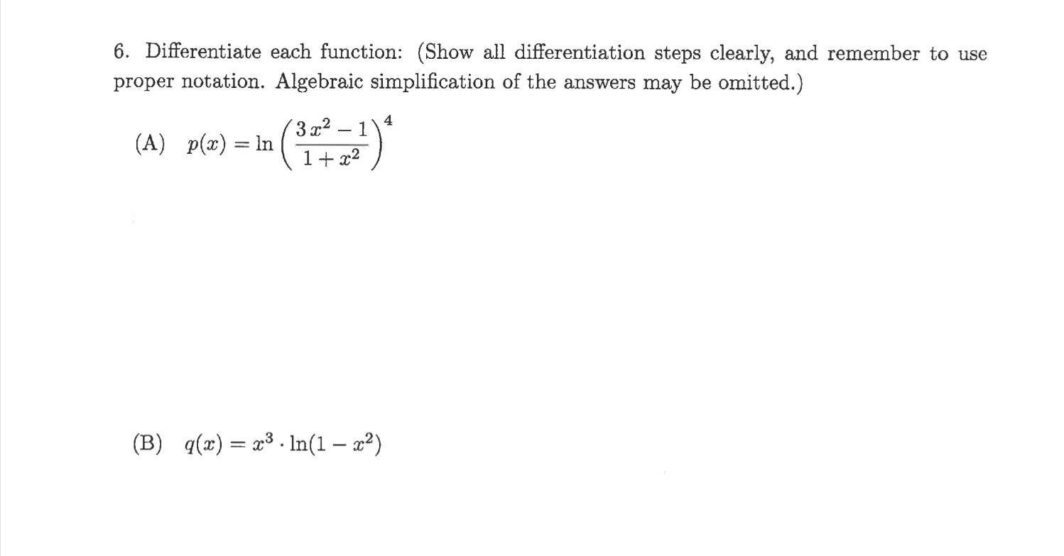 Solved 6. Differentiate each function: (Show all | Chegg.com