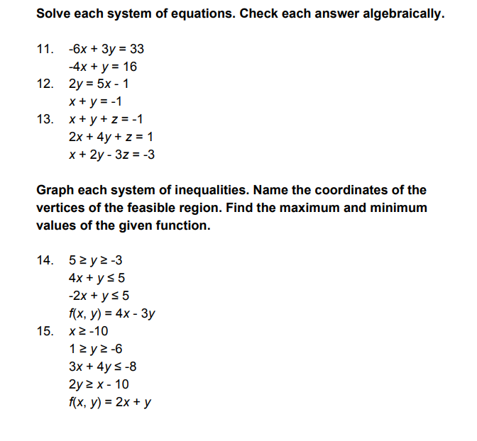 Solved Solve Each System Of Equations Check Each Answer Chegg Com