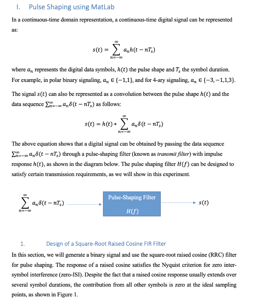1. Pulse Shaping using Matlab In a continuous-time | Chegg.com