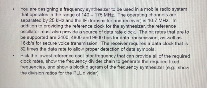 Solved You are designing a frequency synthesizer to be used Circuit Diagram