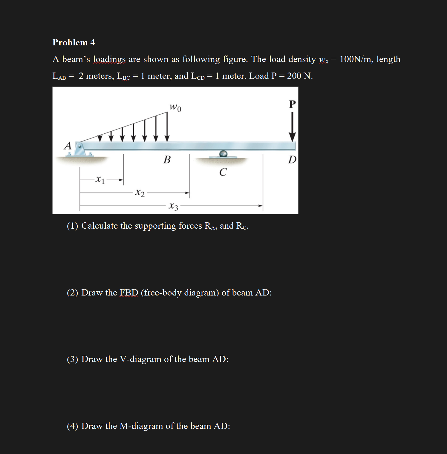 Solved Problem 4 A Beam's Loadings Are Shown As Following | Chegg.com