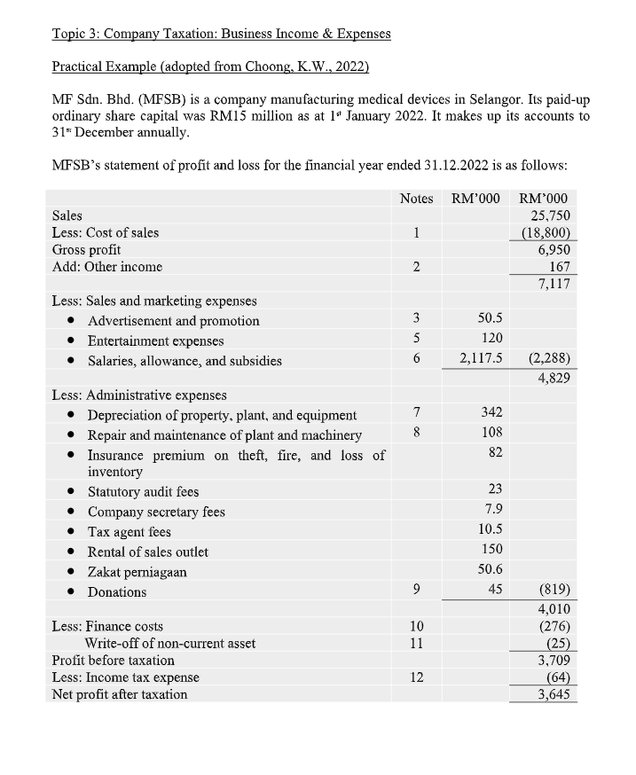 Solved Topic 3: Company Taxation: Business Income \& | Chegg.com