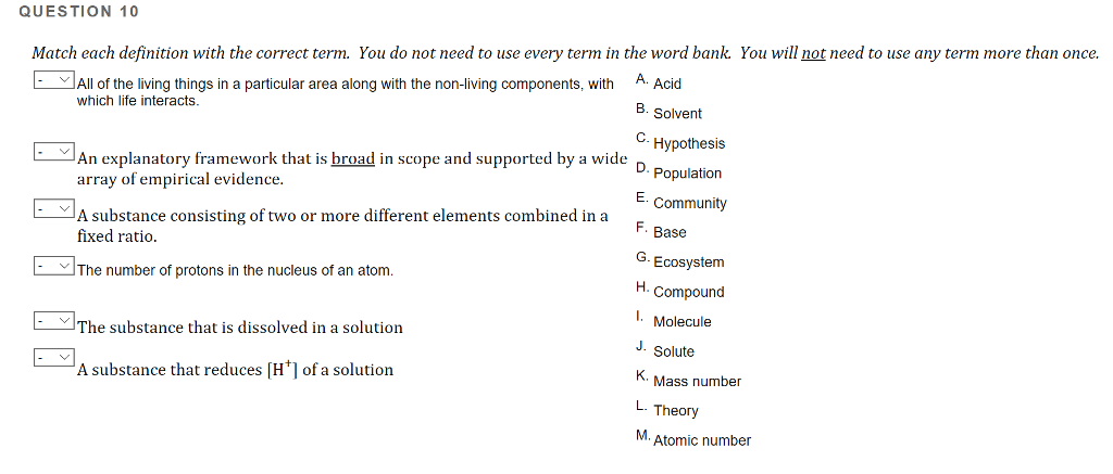 Solved QUESTION 10 Match each definition with the correct | Chegg.com
