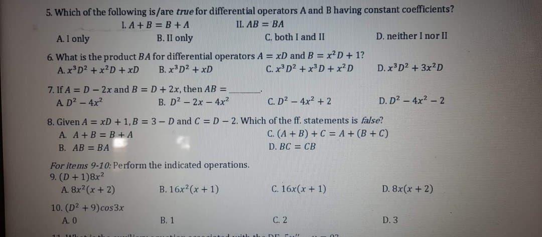 Solved 5. Which of the following is/are true for | Chegg.com