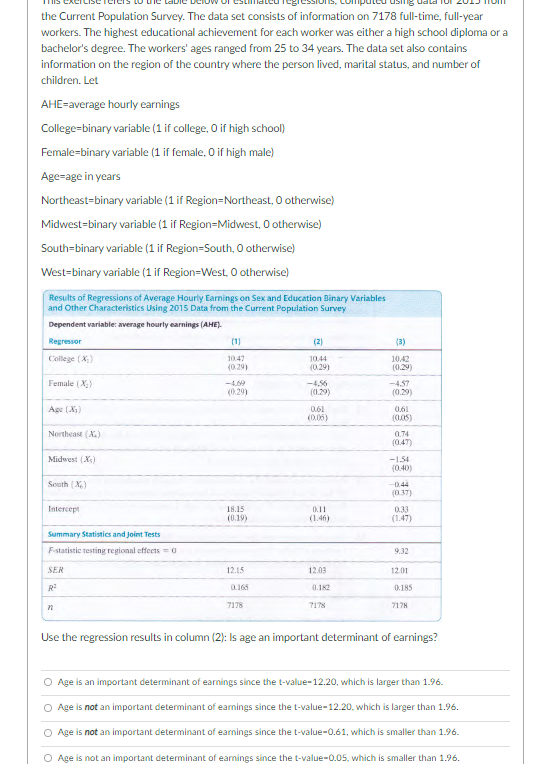 Solved The Current Population Survey. The Data Set Consists | Chegg.com