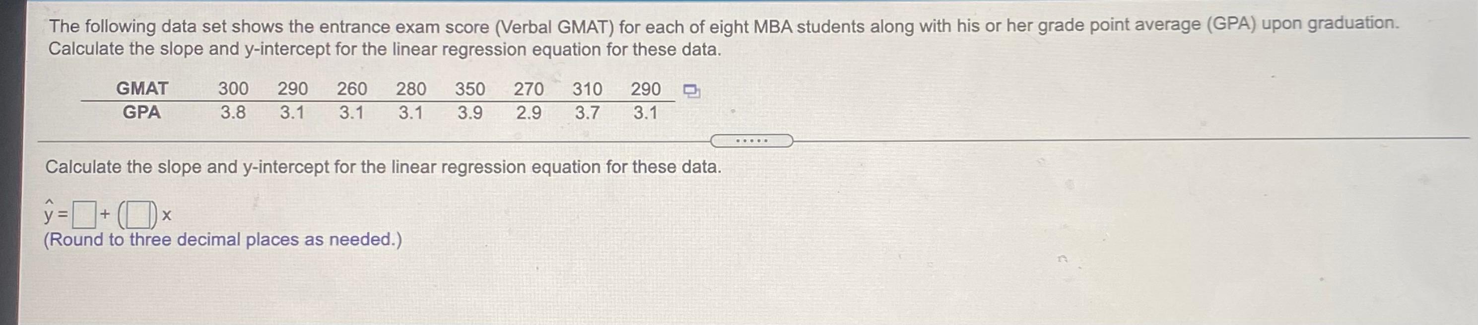Solved The following data set shows the entrance exam score | Chegg.com