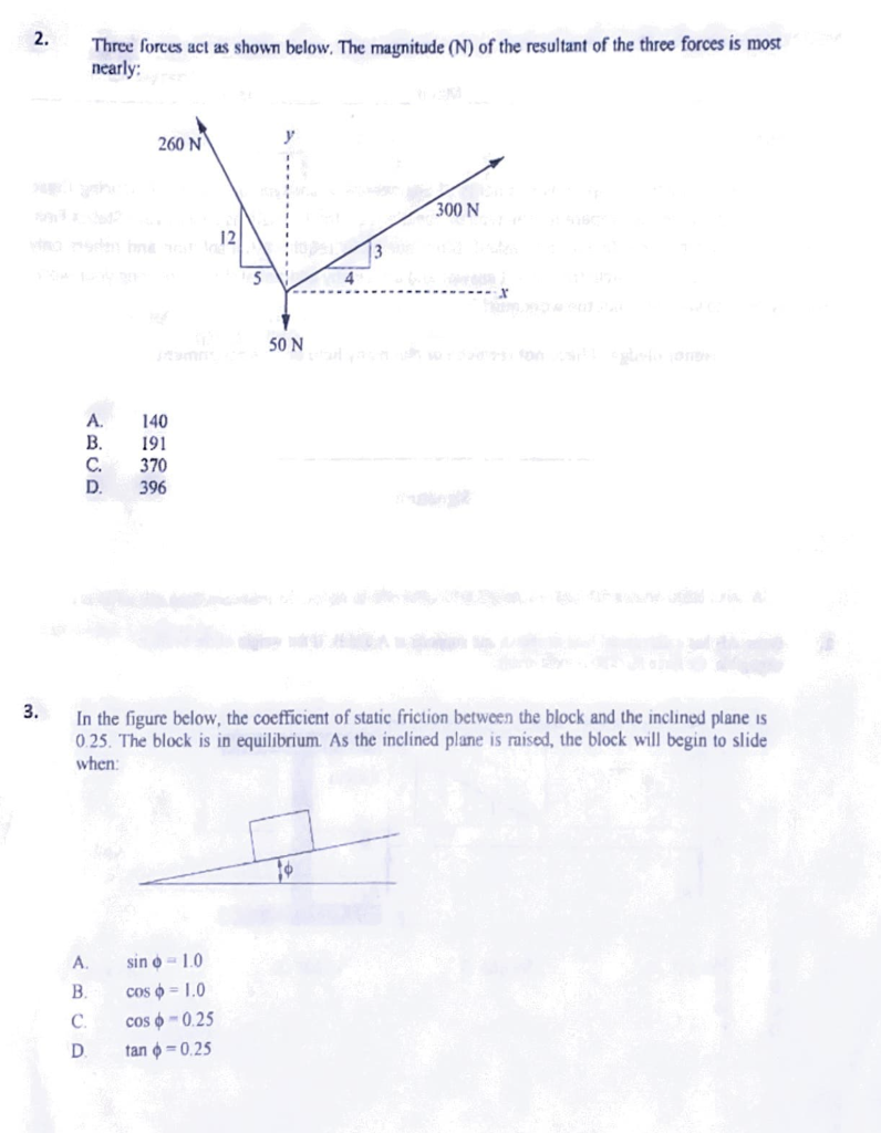 Solved 2. Three forces act as shown below. The magnitude (N) | Chegg.com