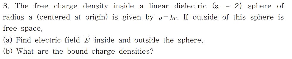 Solved 3. The free charge density inside a linear dielectric | Chegg.com
