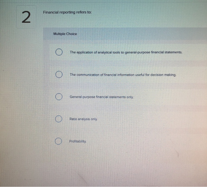 Solved Financial reporting refers to 2 Multiple Choice The | Chegg.com
