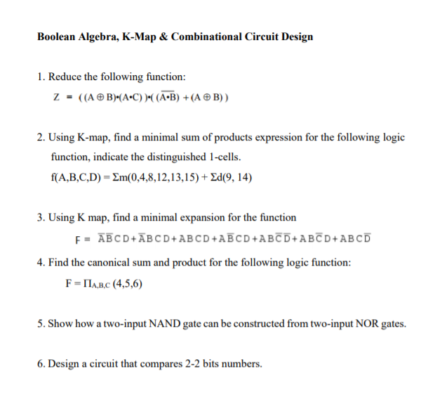 Solved Boolean Algebra, K-Map & Combinational Circuit Design | Chegg.com