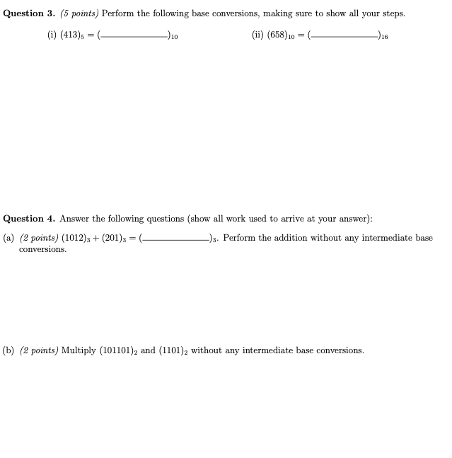 Solved Question 3 5 Points Perform The Following Base