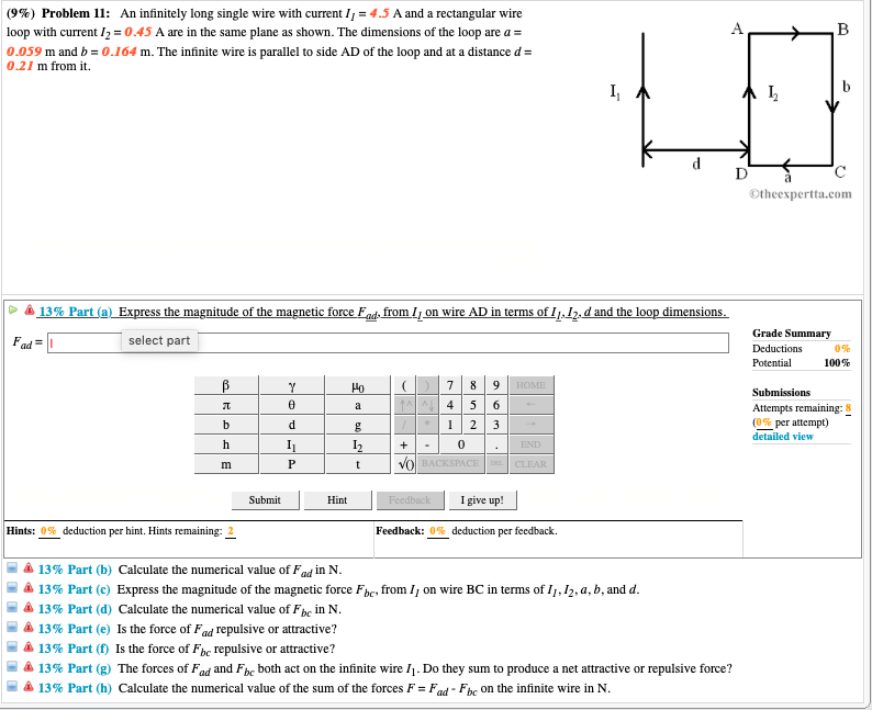 Solved B (9%) Problem 11: An Infinitely Long Single Wire | Chegg.com