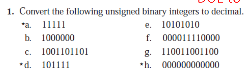 Solved 1. Convert the following unsigned binary integers to | Chegg.com