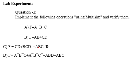 Solved Lab Experiments Question-1: Implement The Following | Chegg.com