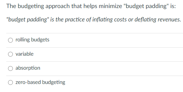 Solved The budgeting approach that helps minimize 