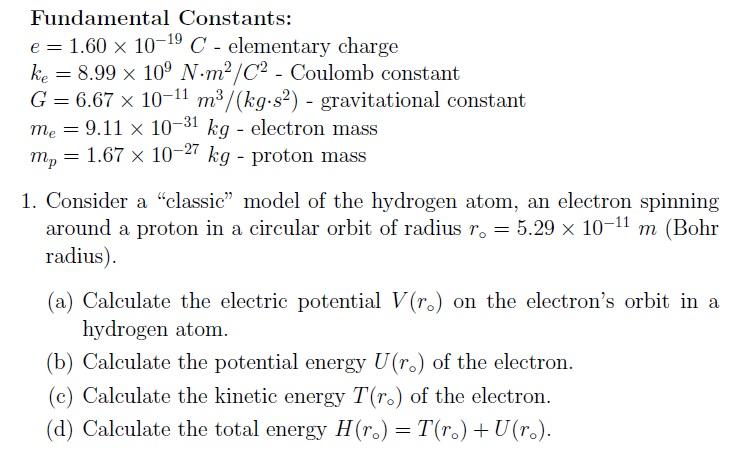 Solved Consider a 'classic" model of the hydrogen atom, an | Chegg.com