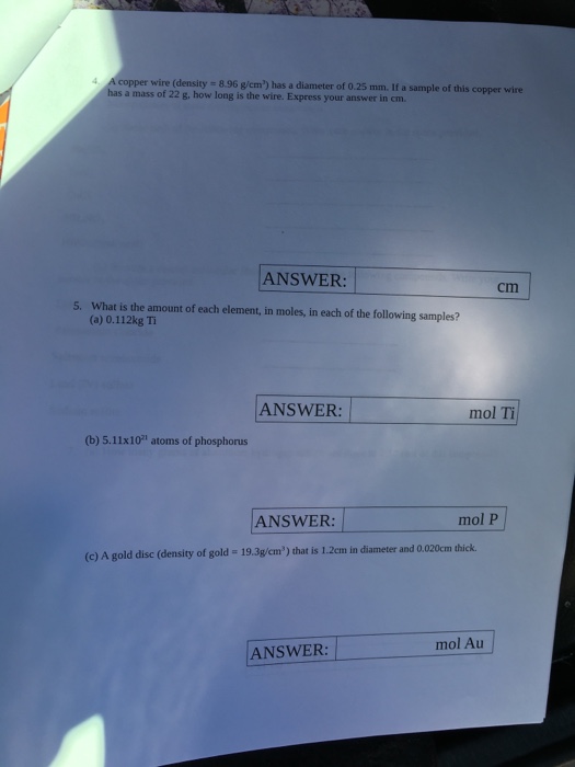 Solved A copper wire (density 8.96 g/em) has a diameter of