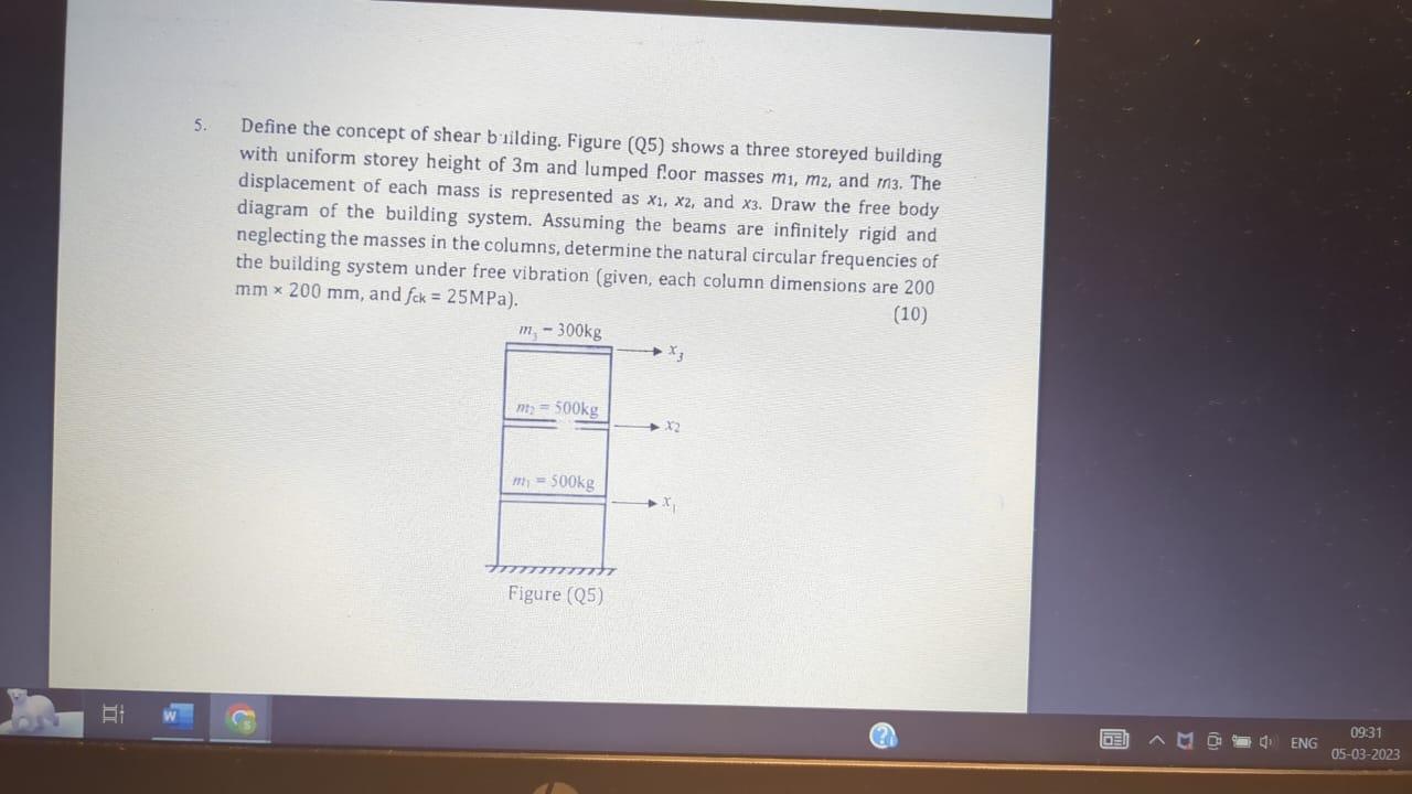 Solved 5. Define the concept of shear b iilding. Figure (Q5)