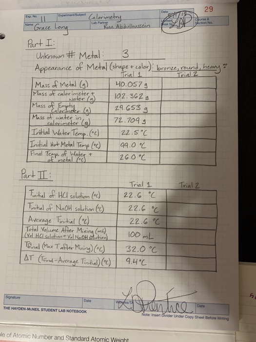 Experiment 11: CALORIMETRY Pre-Lab Exercises I. In | Chegg.com