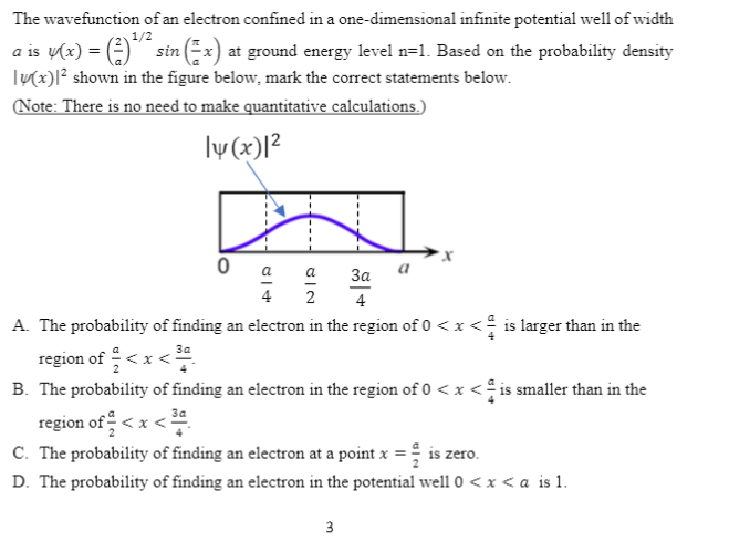 Solved 1/2 The wavefunction of an electron confined in a | Chegg.com