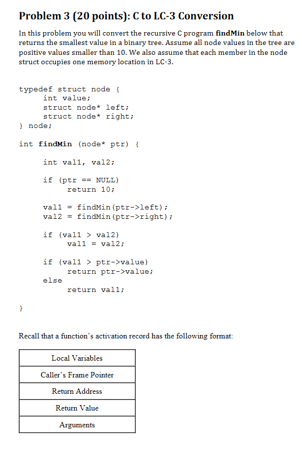 Solved Problem 3 (20 points): C to LC-3 Conversion In this | Chegg.com