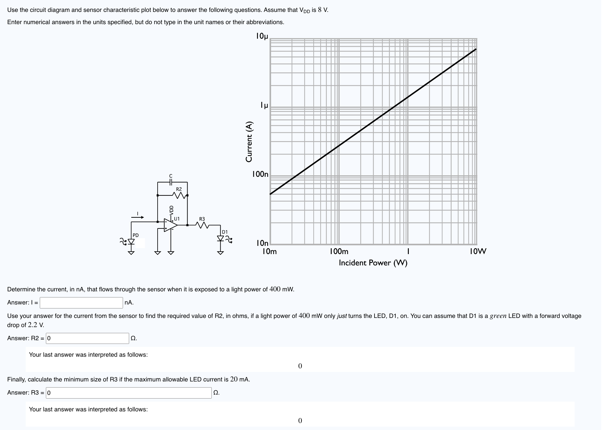 Solved Use the circuit diagram and sensor characteristic | Chegg.com